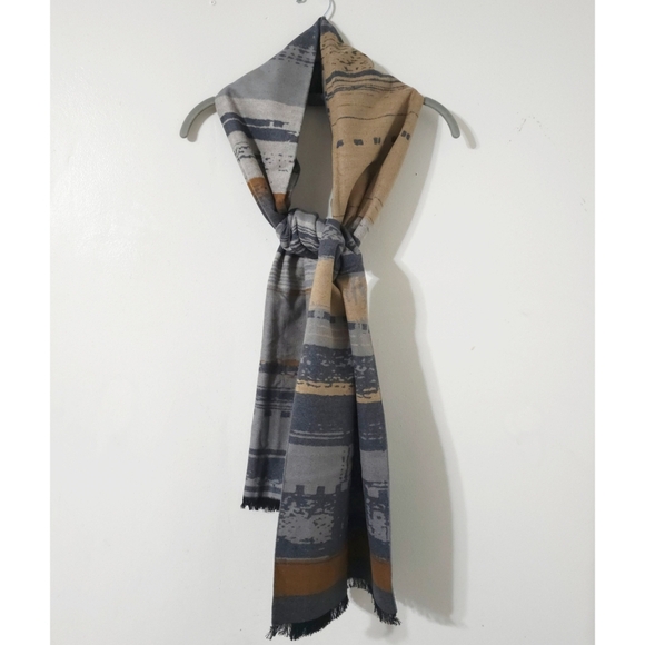 CHELSEY By Josep 100% Brushed Silk Abstract Striped Long Mens Cozy Scarf - Picture 8 of 15